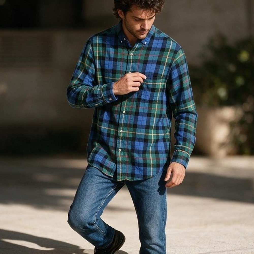 Club Room Flannel Shirt Mens Medium Multicolor Plaid Cotton Casual Button Down